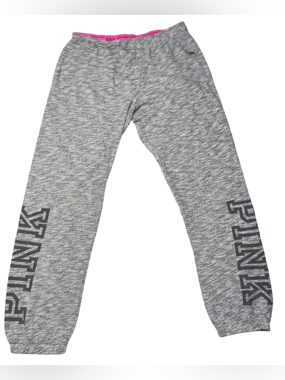 PINK Victoria’s Secret Gray Jogger Sweatpants Womens Medium Pink Waistband